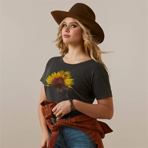 LADIES SUNFLOWER COW ARIAT T SHIRT CHARCOAL